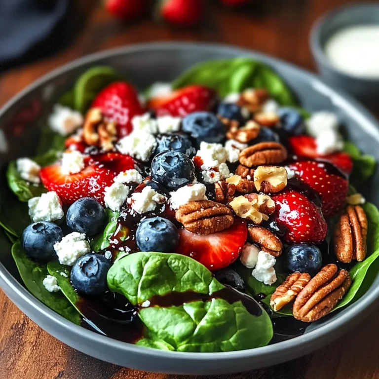 Berry Spinach Salad with Pecans, Feta, and Balsamic Glaze