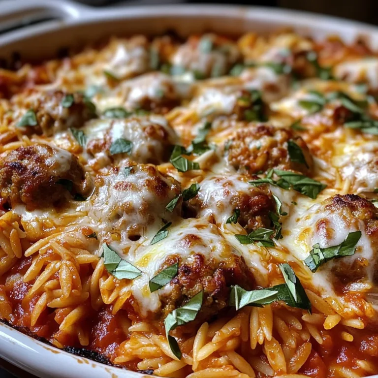 Creamy Baked Orzo With Meatballs is a must-try recipe!