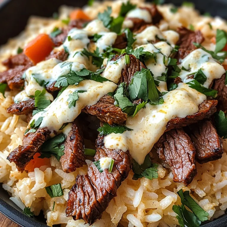 Creamy Queso Rice with Juicy Steak Strips Recipe