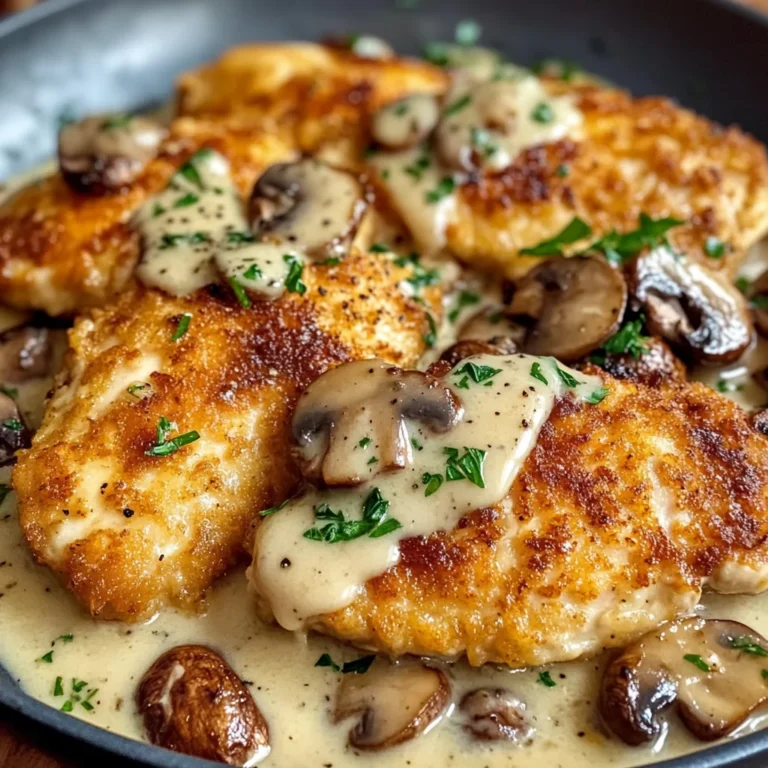 Golden Crispy Chicken with Parmesan Mushroom Sauce