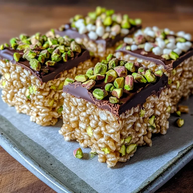Pistachio Rice Krispie Treats with Dark Chocolate