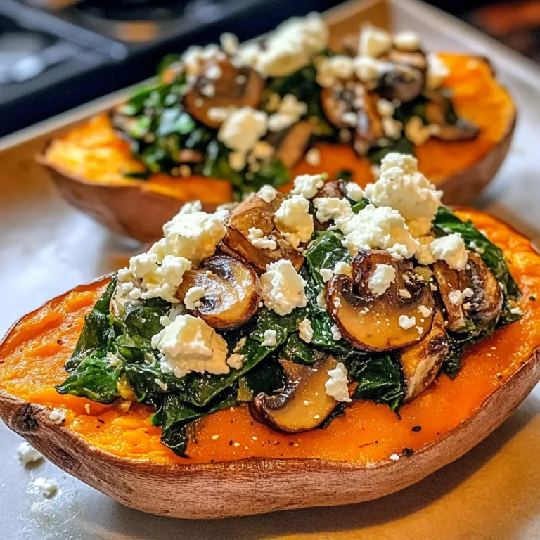 Twice-Baked Sweet Potatoes with Spinach, Mushroom & Feta