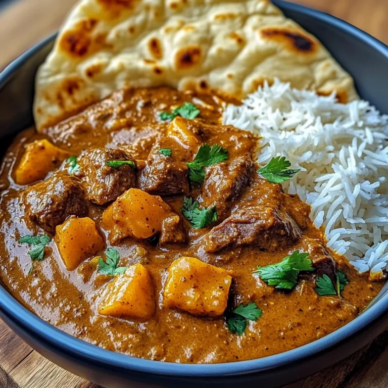 Coconut Beef Curry with Fragrant Basmati Rice and Naan