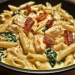 Creamy Chicken Pasta with Bacon and Spinach