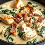Creamy Chicken Stroganoff with Crispy Bacon and Wilted Spinach