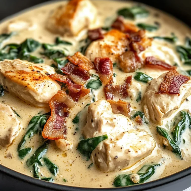 Creamy Chicken Stroganoff with Crispy Bacon and Wilted Spinach