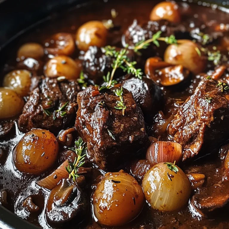 French Beef Bourguignon with Wine-Braised Mushrooms and Pearl Onions
