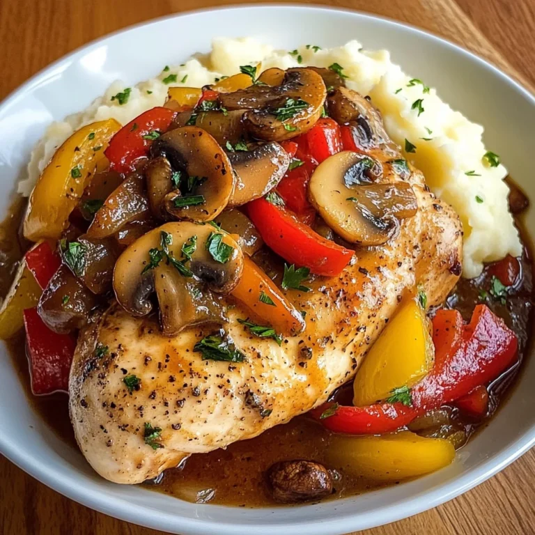 Pan-Seared Chicken with Pepper & Mushroom Gravy and Creamy Mashed Potatoes