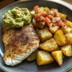 Pan-Seared Fish with Roasted Potatoes & Guacamole