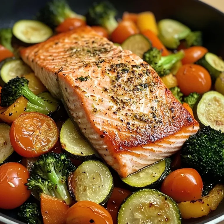 Pan-Seared Salmon with Garlic Veggie Medley