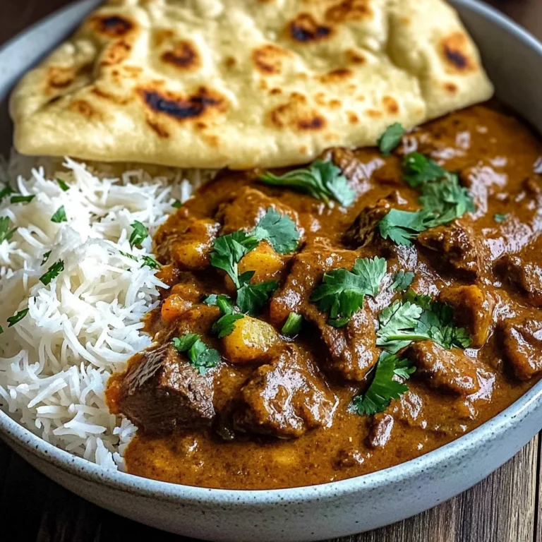 Slow-Cooked Beef Curry in Coconut Gravy with Toasted Garlic Naan