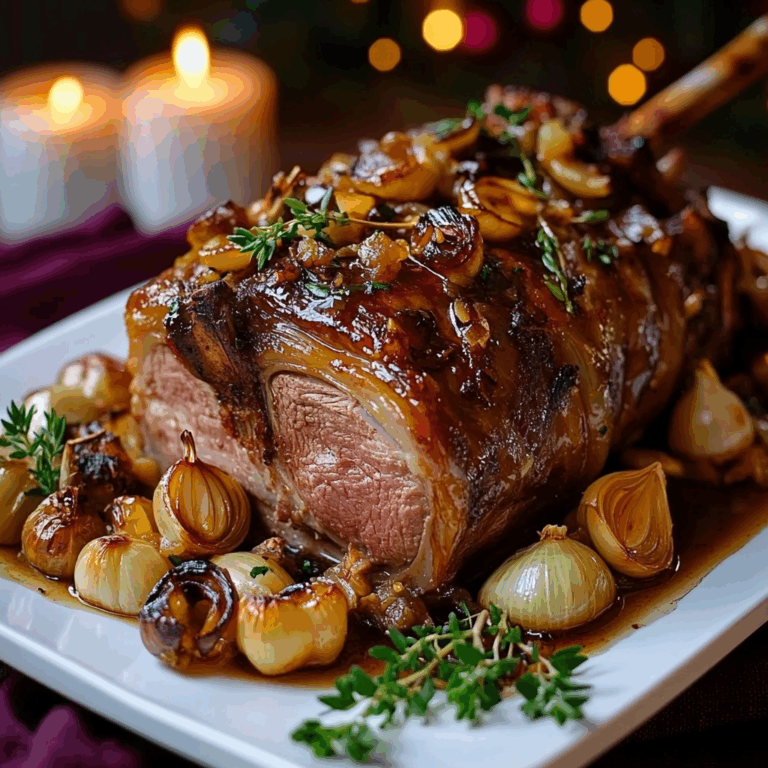 Slow-Roasted Lamb Shoulder with Roasted Garlic, Caramelized Onions & Honey Herb Glaze